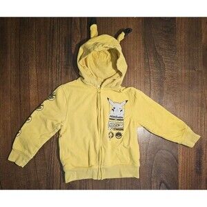 Pokémon Pikachu Youth Full Zip Hoodie Jacket Long Sleeve EARS Cosplay Yellow XS